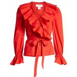 Red Ruffle Wrap Long Sleeve Shirt